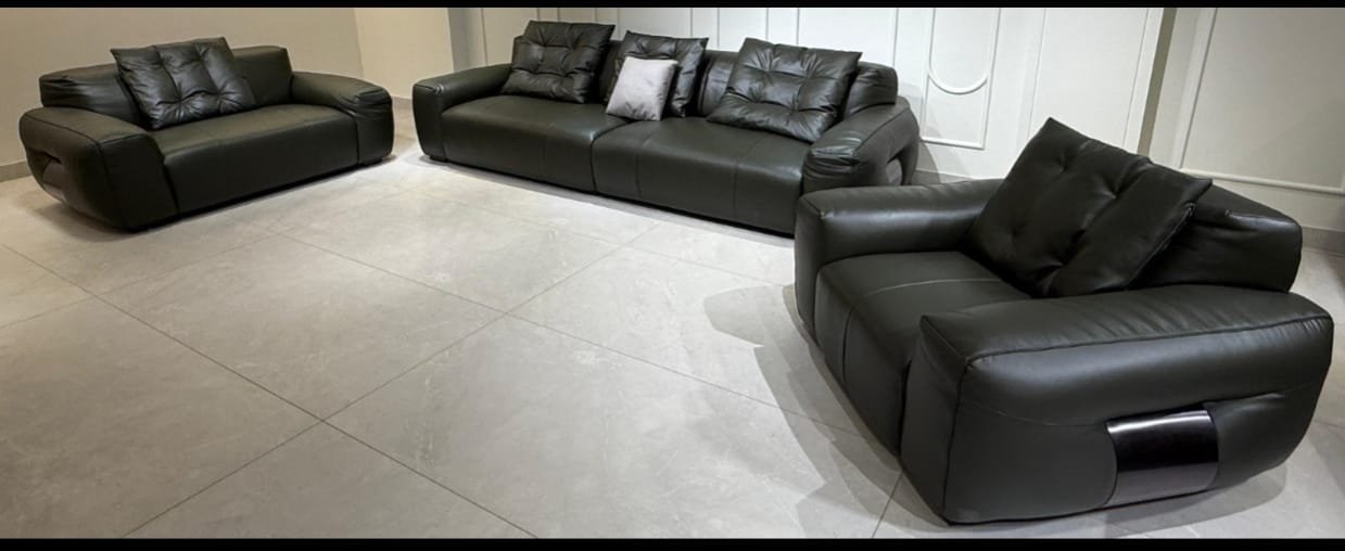 Leather sofa, hand-stitched seams